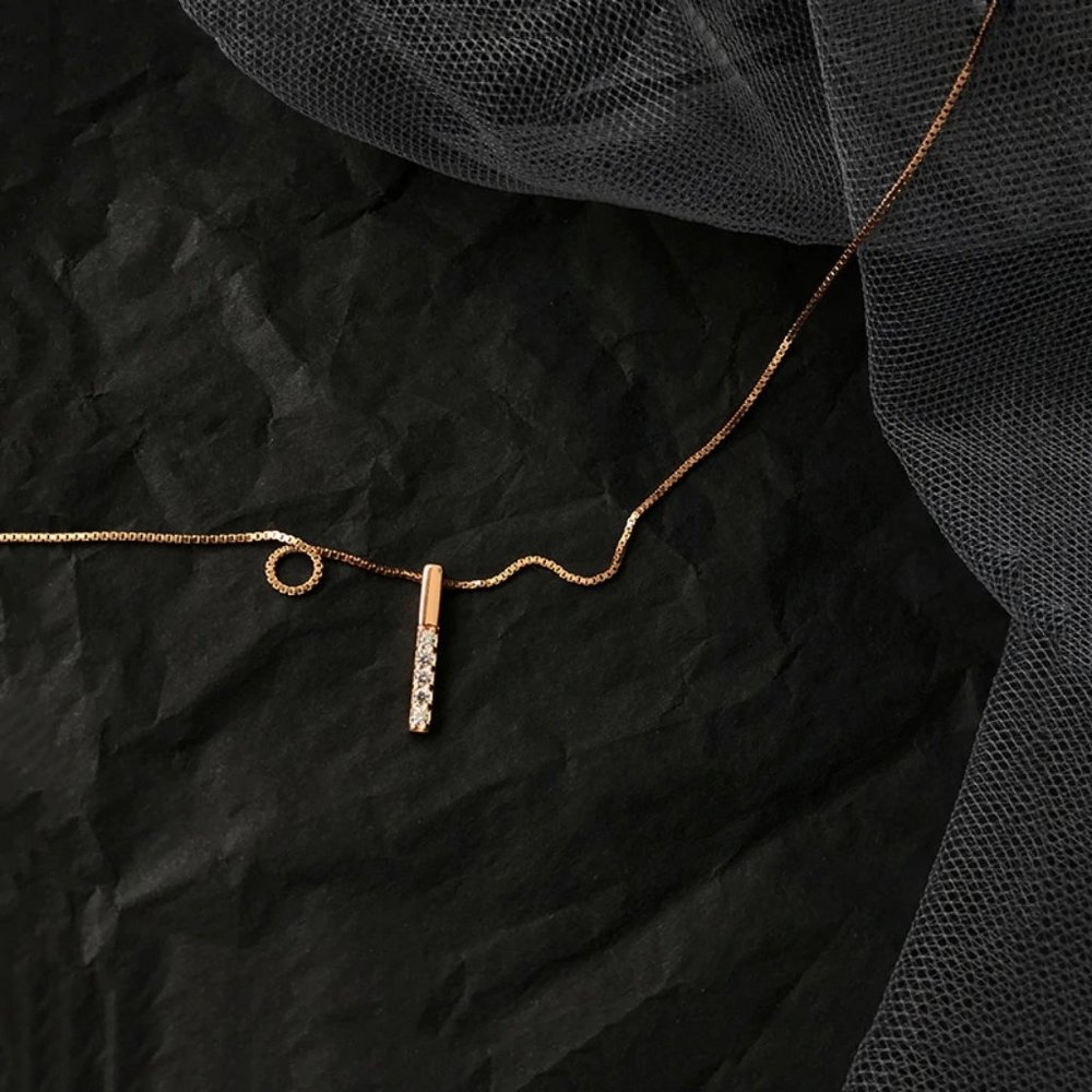 Gold Diamond Strip 925 Sterling Silver Necklace - Picture 13 of 14